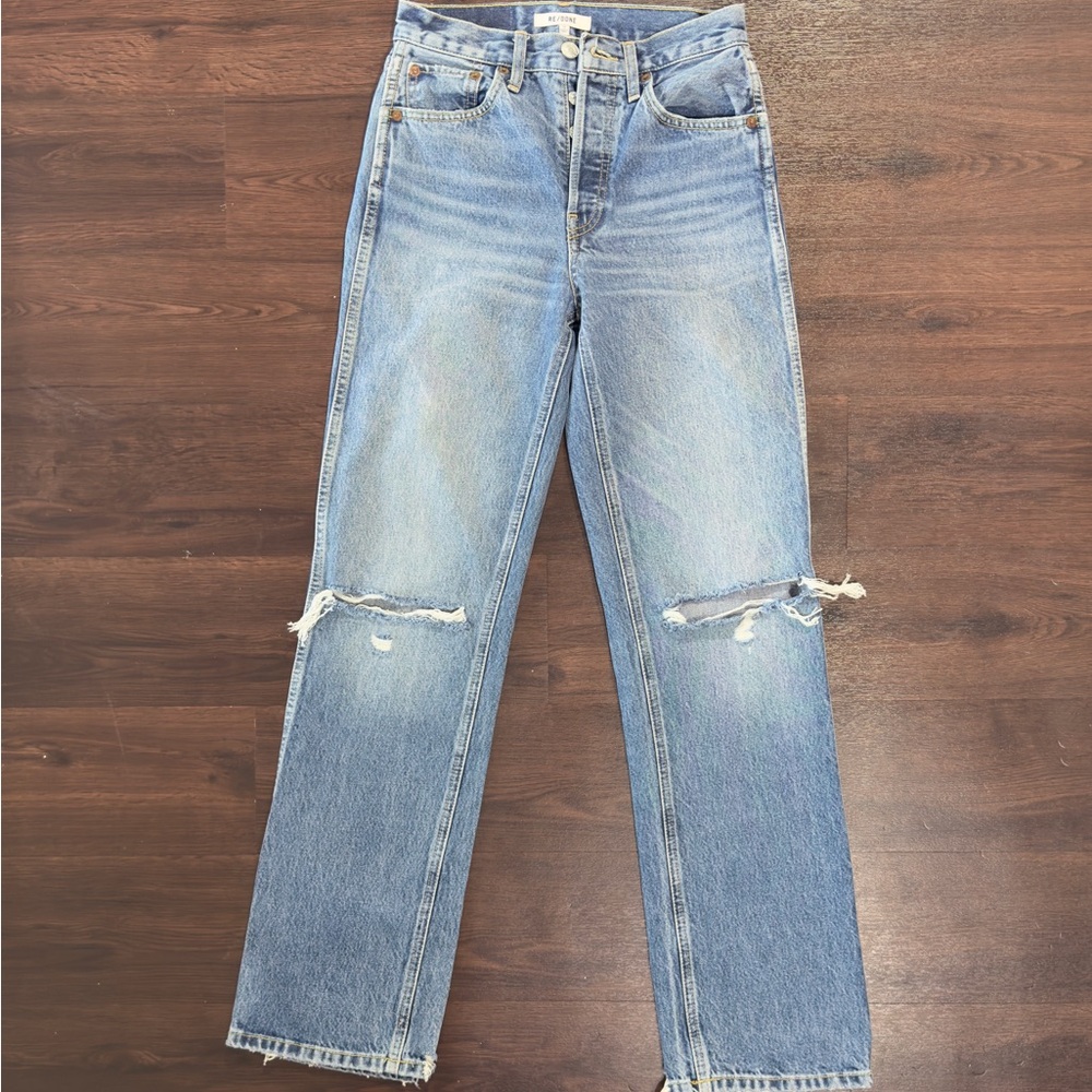 Redone High-rise Distressed Blue Jeans